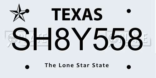SH8Y558 Texas License Plate