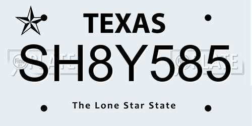 SH8Y585 Texas License Plate