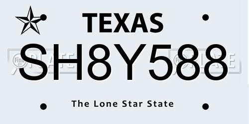 SH8Y588 Texas License Plate