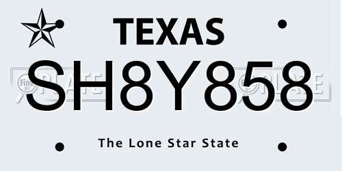SH8Y858 Texas License Plate