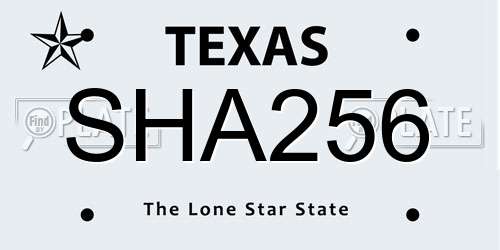 SHA256 Texas License Plate