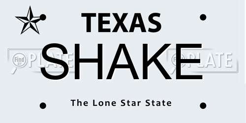 SHAKE Texas License Plate