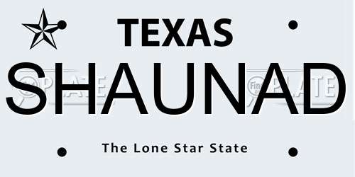 SHAUNAD Texas License Plate