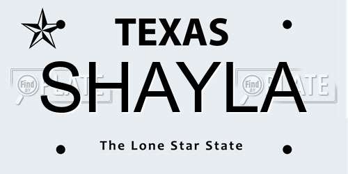 SHAYLA Texas License Plate