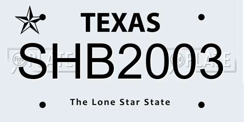 SHB2003 Texas License Plate