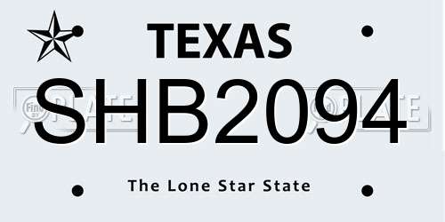 SHB2094 Texas License Plate
