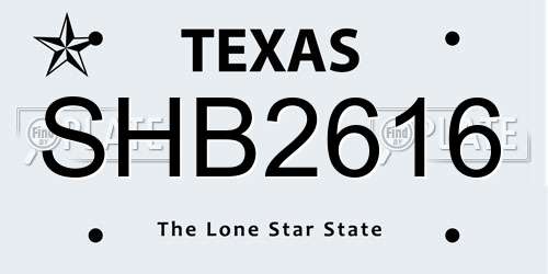 SHB2616 Texas License Plate