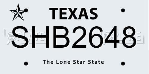 SHB2648 Texas License Plate