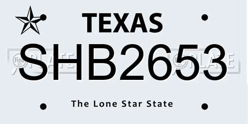 SHB2653 Texas License Plate