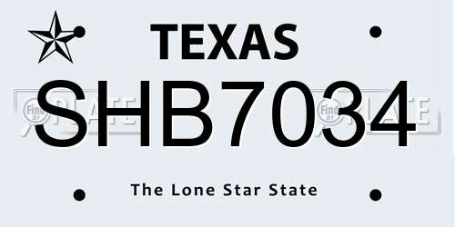 SHB7034 Texas License Plate