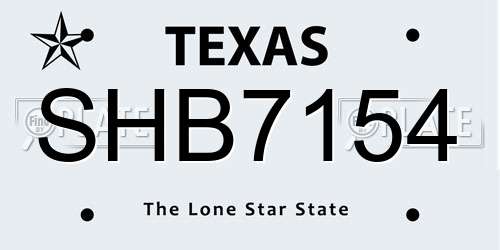 SHB7154 Texas License Plate