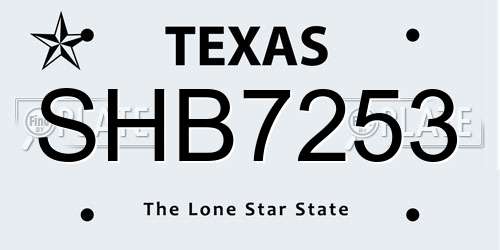 SHB7253 Texas License Plate