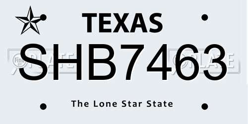 SHB7463 Texas License Plate