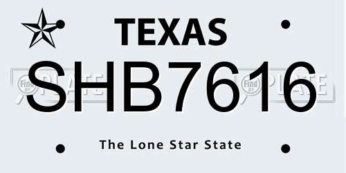 SHB7616 Texas License Plate