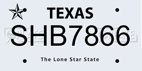 SHB7866 Texas License Plate