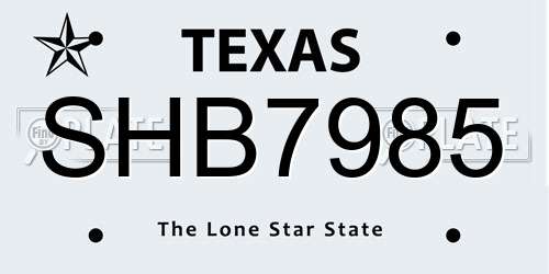 SHB7985 Texas License Plate
