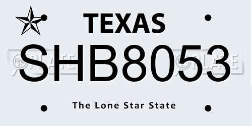 SHB8053 Texas License Plate