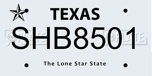 SHB8501 Texas License Plate
