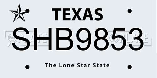 SHB9853 Texas License Plate