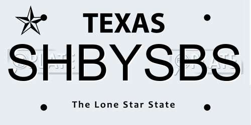 SHBYSBS Texas License Plate