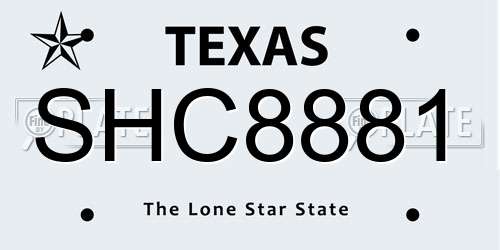 SHC8881 Texas License Plate