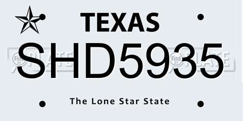 SHD5935 Texas License Plate