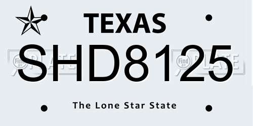SHD8125 Texas License Plate