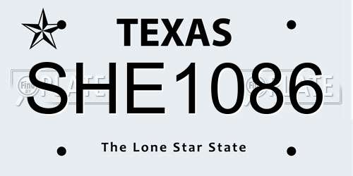 SHE1086 Texas License Plate