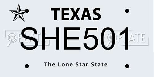SHE501 Texas License Plate