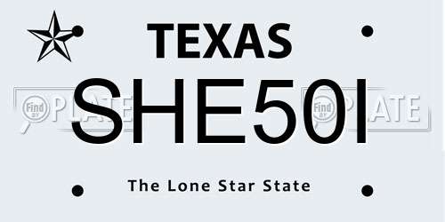 SHE50I Texas License Plate