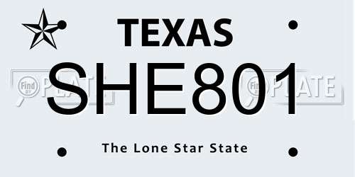SHE801 Texas License Plate