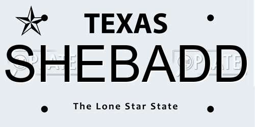 SHEBADD Texas License Plate
