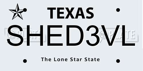 SHED3VL Texas License Plate