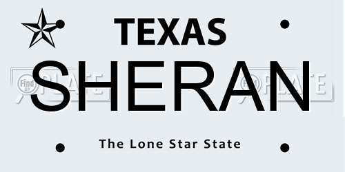 SHERAN Texas License Plate