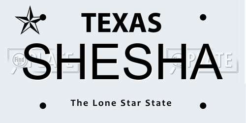 SHESHA Texas License Plate