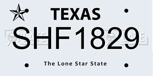 SHF1829 Texas License Plate