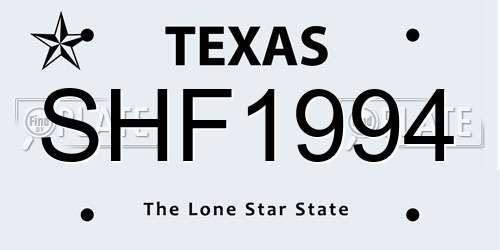 SHF1994 Texas License Plate