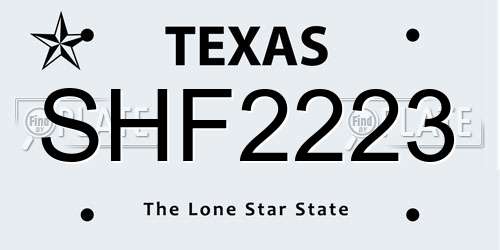 SHF2223 Texas License Plate