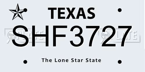 SHF3727 Texas License Plate
