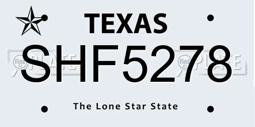 SHF5278 Texas License Plate