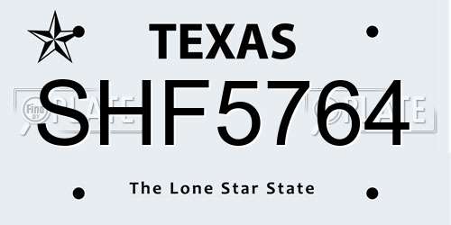 SHF5764 Texas License Plate