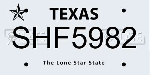 SHF5982 Texas License Plate