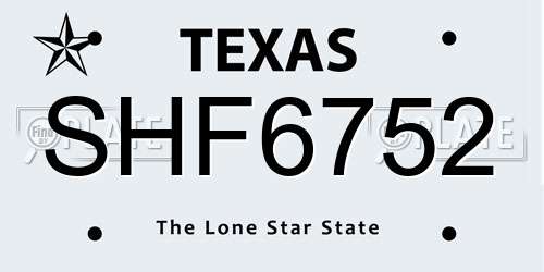 SHF6752 Texas License Plate