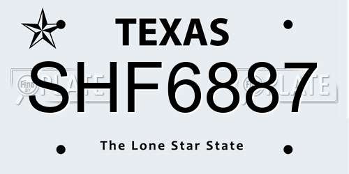 SHF6887 Texas License Plate
