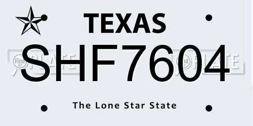 SHF7604 Texas License Plate