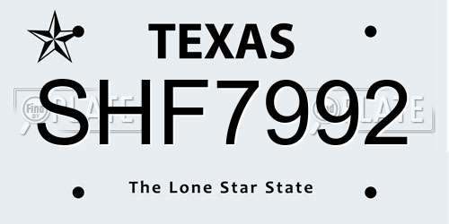 SHF7992 Texas License Plate