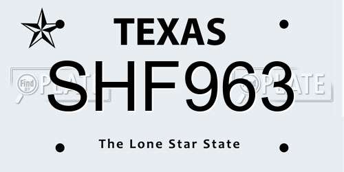 SHF963 Texas License Plate
