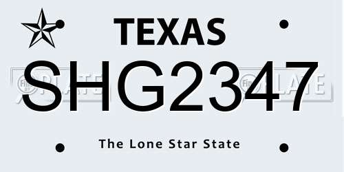 SHG2347 Texas License Plate