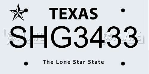 SHG3433 Texas License Plate