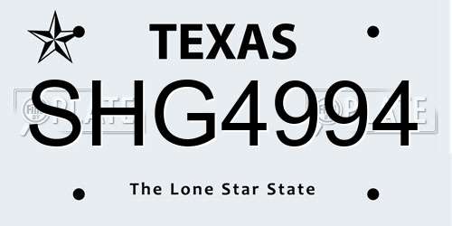 SHG4994 Texas License Plate